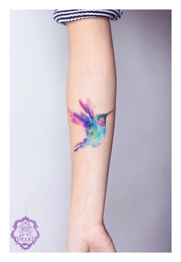 Hummingbird Lavender Watercolor Temporary Tattoo / Humming Bird Tattoo /  Lavender Tattoo / Watercolor Tattoo - Etsy